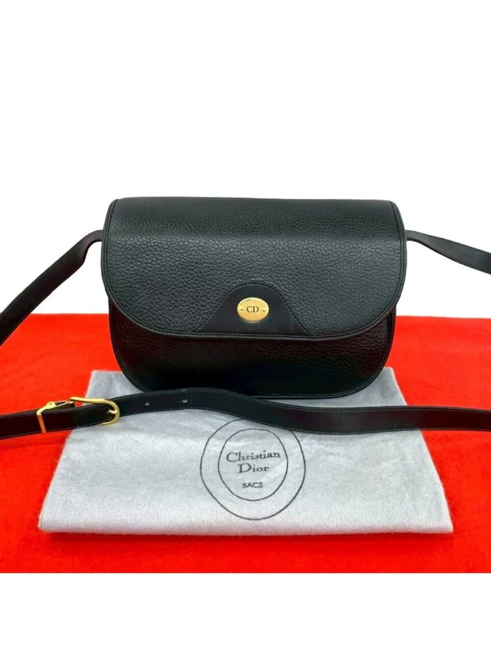 Dior Vintage CD Logo Leather Mini Shoulder Bag Crossbody Black